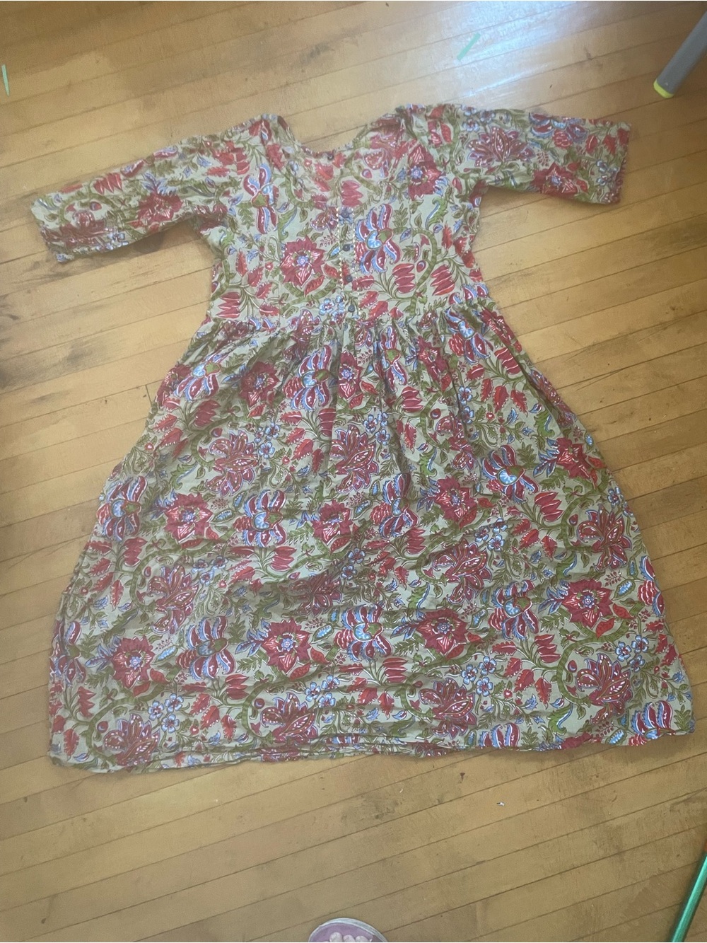 Women’s Floral Print Indian Cotton Dress - lightweight kantha